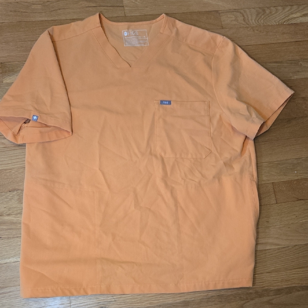 Men's XL Figs Chisec Orange Crew Neck Short Sleeve Scrub Top With Front Pockets
